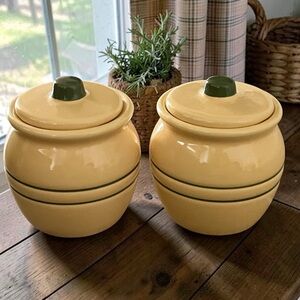 Pair of Tender Heart Treasures 2004 Yellow Ware Canisters Approximately 4” Tall